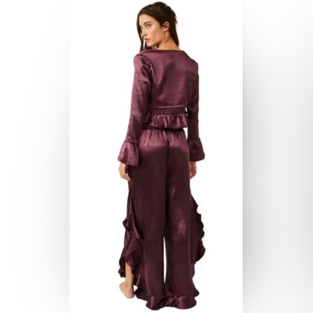 free people CHASING LOVE ruffle satin pajamas...